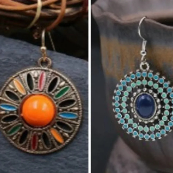 2 pairs! Retro Round Geometric Women's Earrings Bohemian Style Festival - Picture 1 of 5